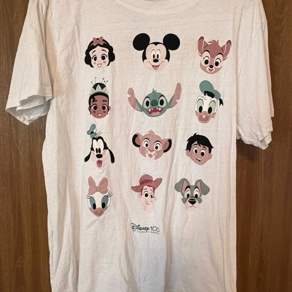 Disney Women’s White T-Shirt with Character Faces
